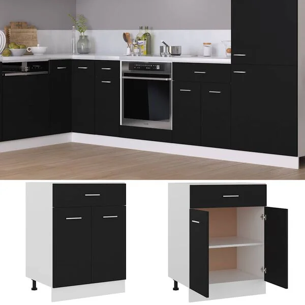 vidaXL Armoire à tiroirs "Lyon" Noir 60 x 46 x 81, 5 cm Bois d'ingénierie