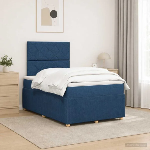 vidaXL Lit boxspring avec matelas Bleu 120 x 190 cm Tissu