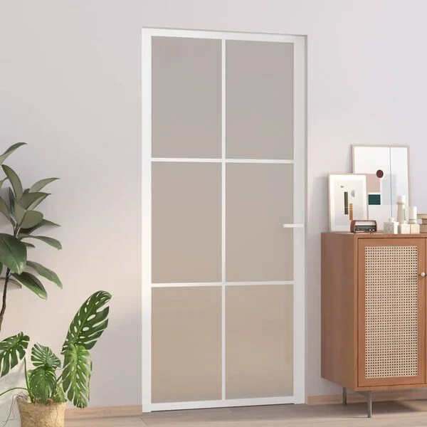 vidaXL Porte intérieure 93x201, 5 cm Blanc Verre mat et aluminium