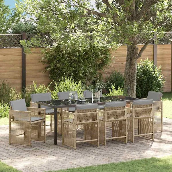 vidaXL Ensemble de salle à manger pour jardin 9 pc Beige polyrotin